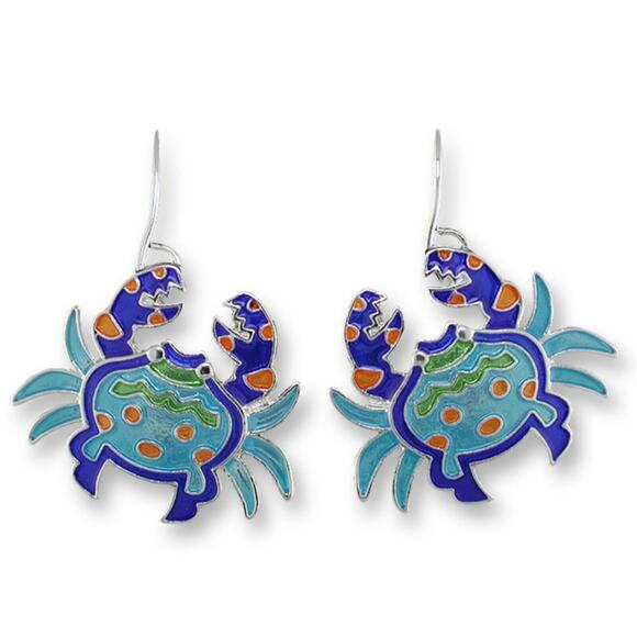 Calypso Crab Earrings Silver-Plated Enamel Zarlite Sealife Gift Boxed - Picture 1 of 2
